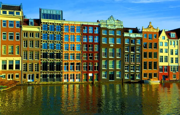 Países Bajos Amsterdam Octubre 2015 Típico Canal Casas Signo Ilustración —  Fotos de Stock