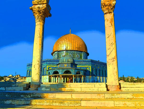 Jerusalem Israel Tapınak Dağı Kudüs Srail Canlı Renk Benekleri Ile — Stok fotoğraf