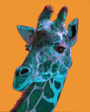 Zürafa, renk lekeli pop-art arkaplan simgesi imzası