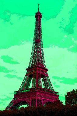 Pop Art Eiffel Tower Paris 'te Art Nouveau tarzında demirden yapılmıştır. Işık Şehri olarak bilinen Fransız başkenti..
