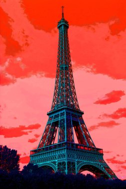 Pop Art Eiffel Tower Paris 'te Art Nouveau tarzında demirden yapılmıştır. Işık Şehri olarak bilinen Fransız başkenti..