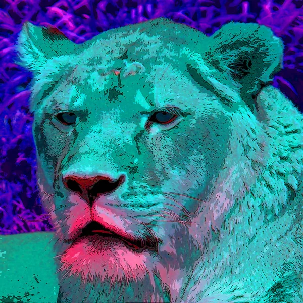 ライオンサインイラスト鮮やかなカラースポットとポップアートの背景アイコン — ストック写真