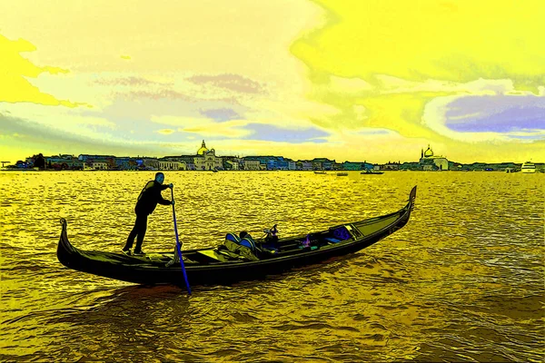 Grand Canal Venice Italien Med Gondolskylt Illustration Pop Art Bakgrund — Stockfoto