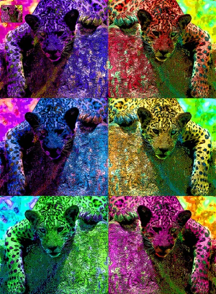 Jaguar Sinal Ilustração Pop Art Ícone Fundo Com Manchas Cor — Fotografia de Stock
