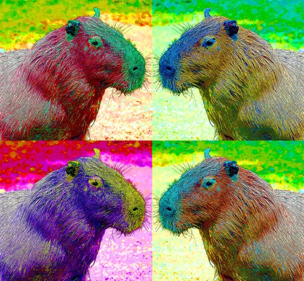 Ilustración Signos Capybara Icono Fondo Pop Art Con Manchas Color —  Fotos de Stock