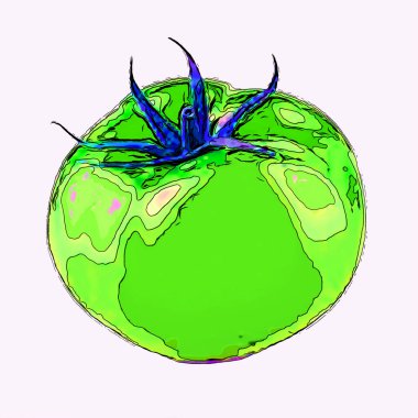 Domates, renk lekeli pop-art arkaplan simgesi imzaladı