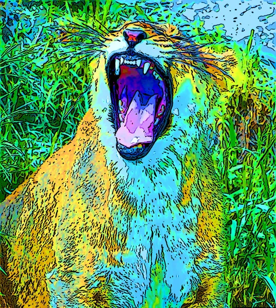 Löwenzeichen Illustration Pop Art Hintergrund Symbol Mit Lebendigen Farbflecken — Stockfoto