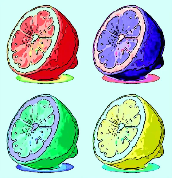 Иллюстрация Лимона Поп Арт Иконка Фона Цветовыми Пятнами — стоковое фото