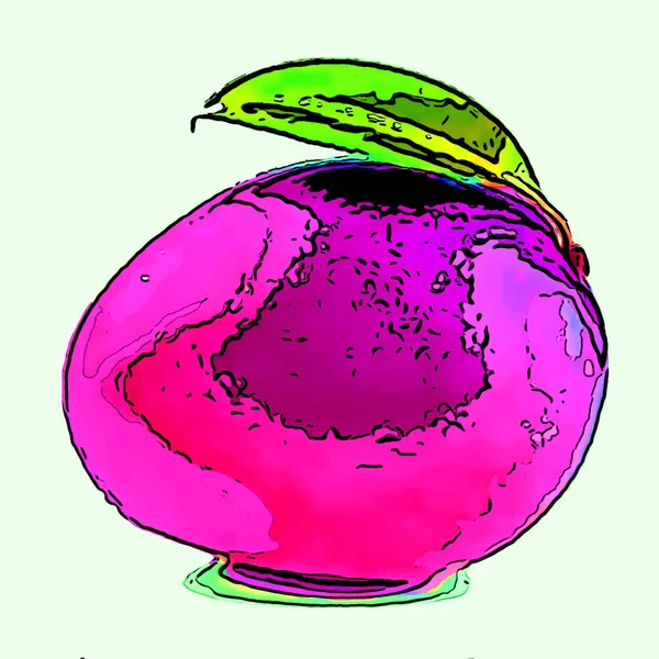 Mango Tecken Illustration Pop Art Bakgrund Ikon Med Färg Fläckar — Stockfoto