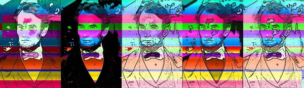 亚伯拉罕 林肯的标志展示了带有彩色斑点的流行艺术背景图标 — 图库照片