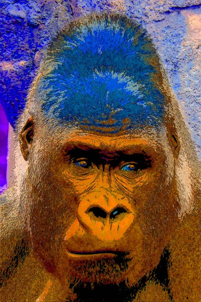 Gorilla Segno Illustrazione Pop Art Icona Sfondo Con Macchie Colore — Foto Stock