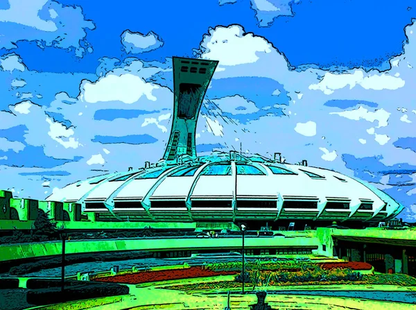 Montreal Canadá 2013 Montreal Olympic Stadium Tower Sign Illustration Pop — Foto de Stock