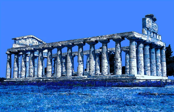 Paestum Italy 2003 Tempio Del Sito Archeologico Paestum Segno Illustrazione — Foto Stock