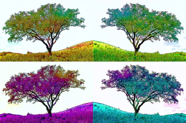 Włoski Krajobraz Drzewo Znak Ilustracja Pop Art Tło Ikona Kolorowymi — Zdjęcie stockowe