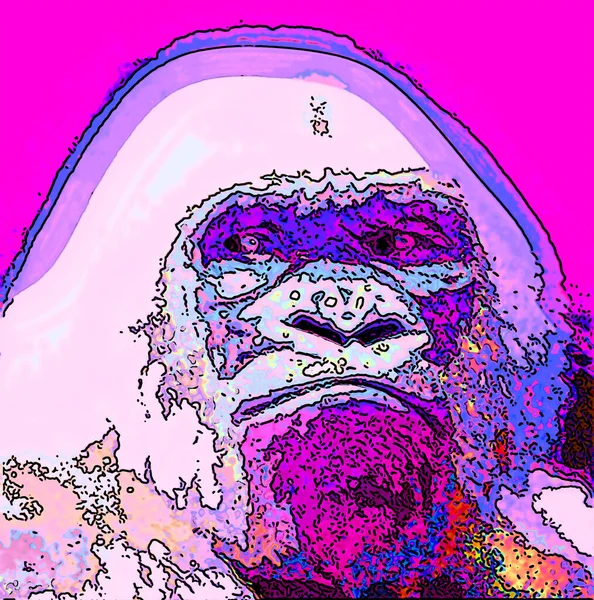 Albino Gorilla Sneeuw Vlok Teken Illustratie Pop Art Achtergrond Pictogram — Stockfoto