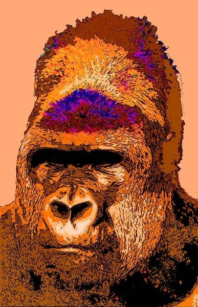 Gorila Sinal Ilustração Pop Art Ícone Fundo Com Manchas Cor — Fotografia de Stock