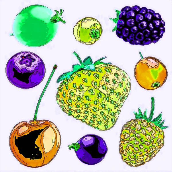 Beeren Zeichen Illustration Pop Art Hintergrund Symbol Mit Farbflecken — Stockfoto