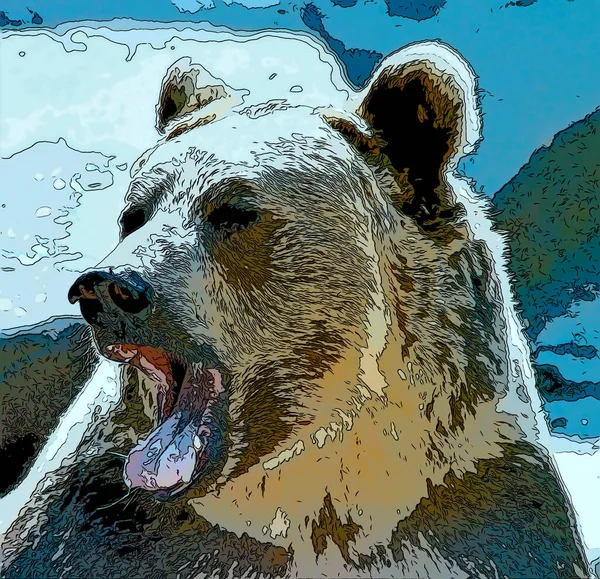 Grizzly Bear Zeichen Illustration Pop Art Hintergrund Symbol Mit Farbflecken — Stockfoto