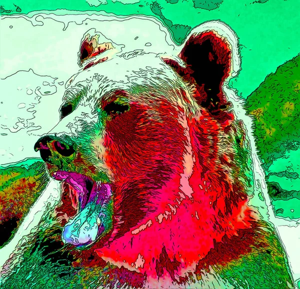 Grizzly Beer Teken Illustratie Pop Art Achtergrond Pictogram Met Kleur — Stockfoto