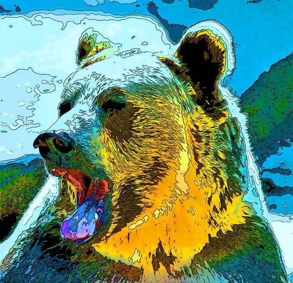 Grizzly Bear Sign Illustration Pop Art Background Icon Color Spots — 스톡 사진