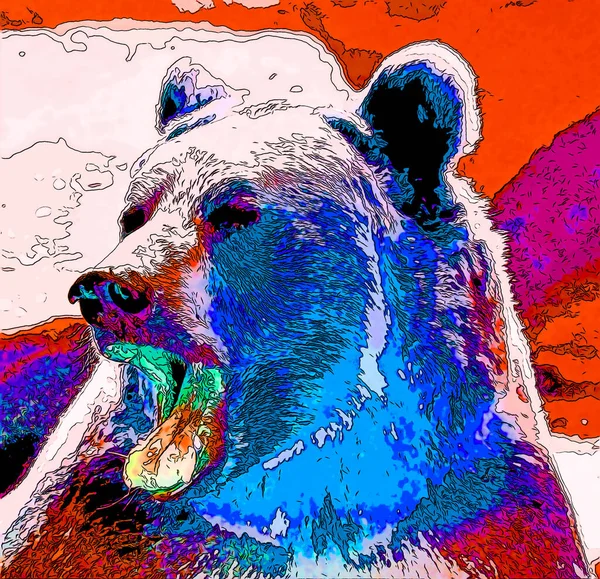 Grizzly Oso Signo Ilustración Pop Art Icono Fondo Con Manchas — Foto de Stock