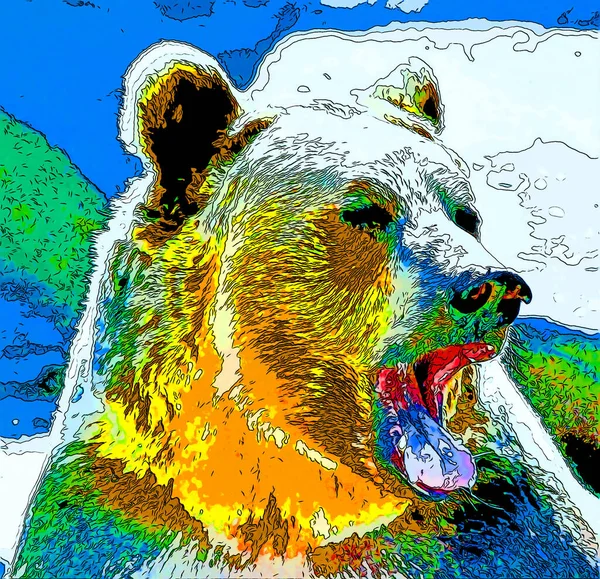 Грізлі Ведмідь Знак Ілюстрація Поп Арт Значок Тла Кольоровими Плямами — стокове фото