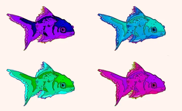 กษณ ปลาทองภาพประกอบป อปอาร นหล งไอคอนท สดใส — ภาพถ่ายสต็อก
