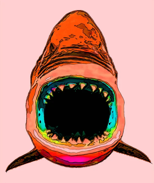 Grand Requin Blanc Signe Illustration Pop Art Icône Fond Avec — Photo