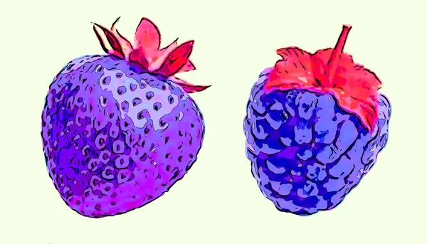 Φράουλα Και Βατόμουρο Σύμβολο Εικονογράφηση Pop Art Φόντο Κηλίδες Χρώματος — Φωτογραφία Αρχείου