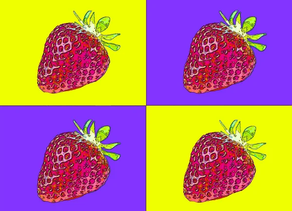 Fragola Segno Illustrazione Pop Art Icona Sfondo Con Macchie Colore — Foto Stock