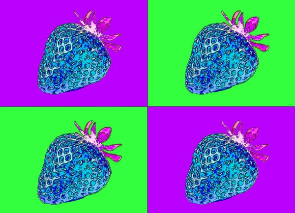 Клубничный Знак Иллюстрации Иконка Поп Арт Фон Цветовыми Пятнами — стоковое фото
