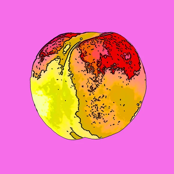 Pfirsichschild Illustration Pop Art Hintergrund Symbol Mit Farbflecken — Stockfoto