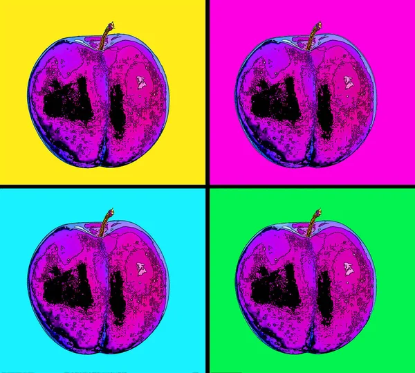 Plum Sinal Ilustração Pop Art Ícone Fundo Com Manchas Cor — Fotografia de Stock