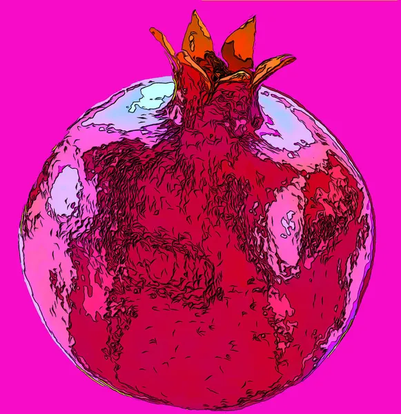 Mogen Granatäpple Frukt Tecken Illustration Pop Art Bakgrund Ikon Med — Stockfoto