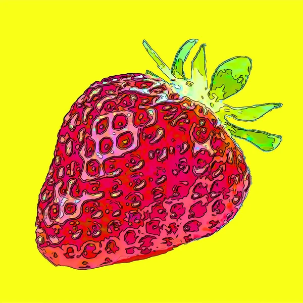 Fragola Segno Illustrazione Pop Art Icona Sfondo Con Macchie Colore — Foto Stock