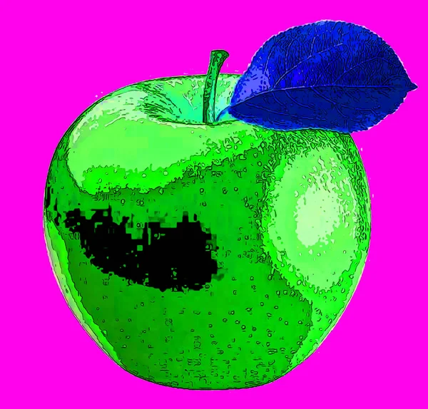 Apple Znak Ilustracja Pop Art Tło Ikona Kolorowe Plamy — Zdjęcie stockowe