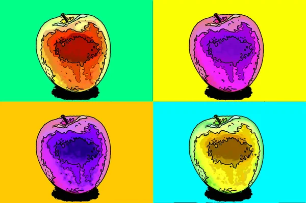 Ícone Fundo Pop Art Ilustração Sinal Apple Com Manchas Cor — Fotografia de Stock