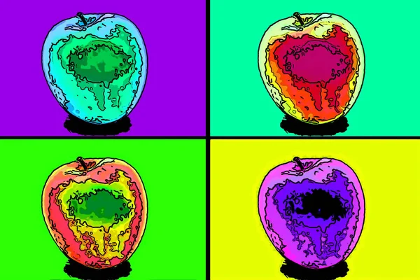 Apple Jel Illusztráció Pop Art Háttér Ikon Színes Foltok — Stock Fotó