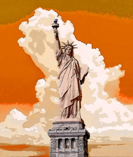 ニューヨークアメリカ合衆国 1999年9月14日 自由の女神 ニューヨークアメリカの看板イラストカラースポットとポップアートの背景アイコン — ストック写真