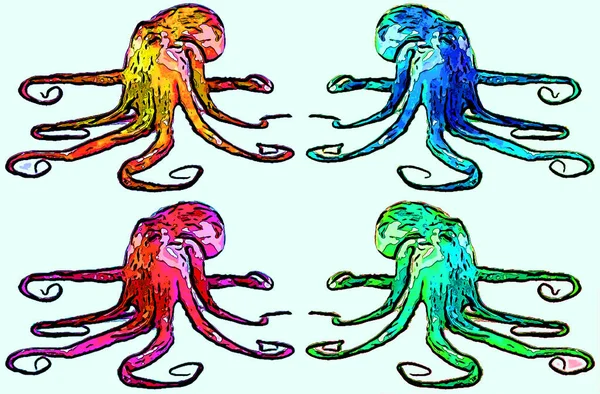 Octopus Sign Illustration Pop Art Background Icon Color Spots — Stock Photo, Image