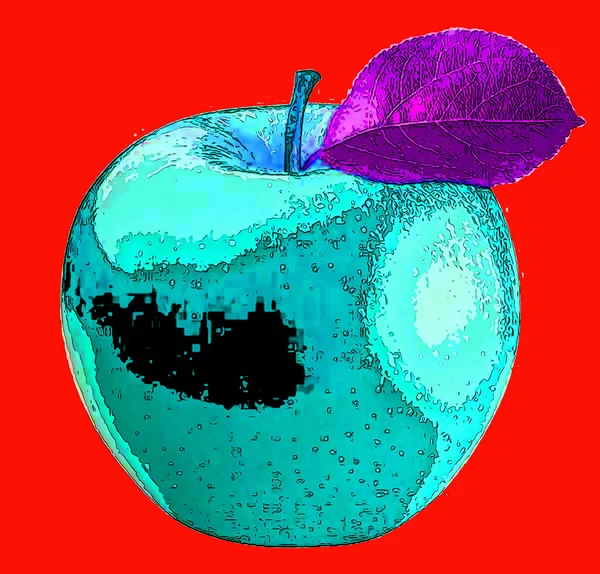 Apple Teken Illustratie Pop Art Achtergrond Pictogram Met Kleur Lijnen — Stockfoto
