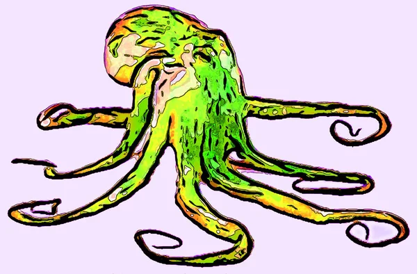 Octopus Teken Illustratie Pop Art Achtergrond Pictogram Met Kleurvlekken — Stockfoto