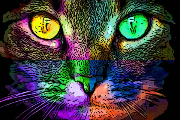 Young Cat Sign Illustration Pop Art Background Icon Color Spots — Stock Photo, Image