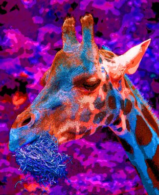 Zürafa, renk lekeli pop-art arkaplan simgesi imzası