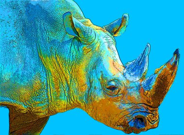 Gergedanlar renk lekeli pop-art arkaplan simgesini imzalarlar