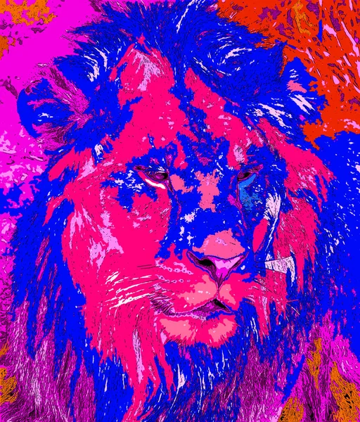 Illustration Signe Lion Icône Fond Pop Art Avec Taches Couleur — Photo