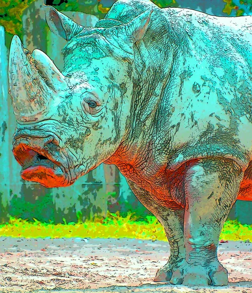 Rhinocéros Signe Illustration Pop Art Icône Fond Avec Des Taches — Photo