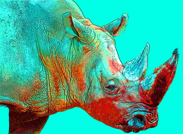 Rhinocéros Signe Illustration Pop Art Icône Fond Avec Des Taches — Photo