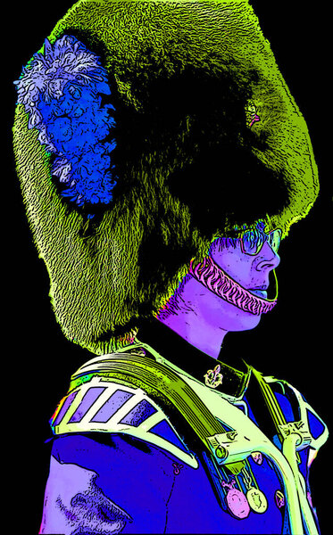 МОНРЕАЛЬ-КАНАДА 02 СЕНТЯБРЯ 2014: Человек из Королевского 22-го полка и разговорно знак Ван Дус иллюстрация поп-арт икона фона с цветными пятнами