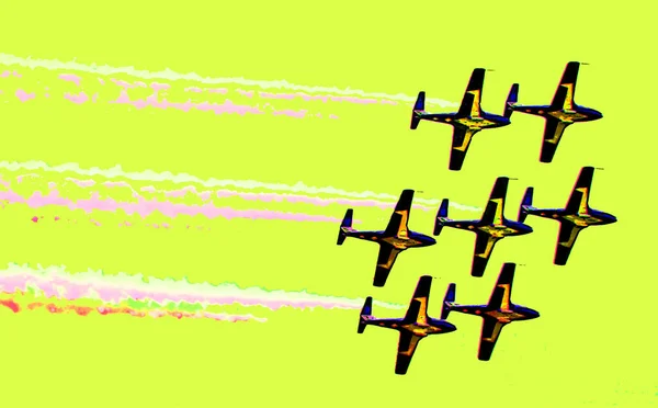 Icono Arte Pop Aviones Voladores Con Manchas Color —  Fotos de Stock